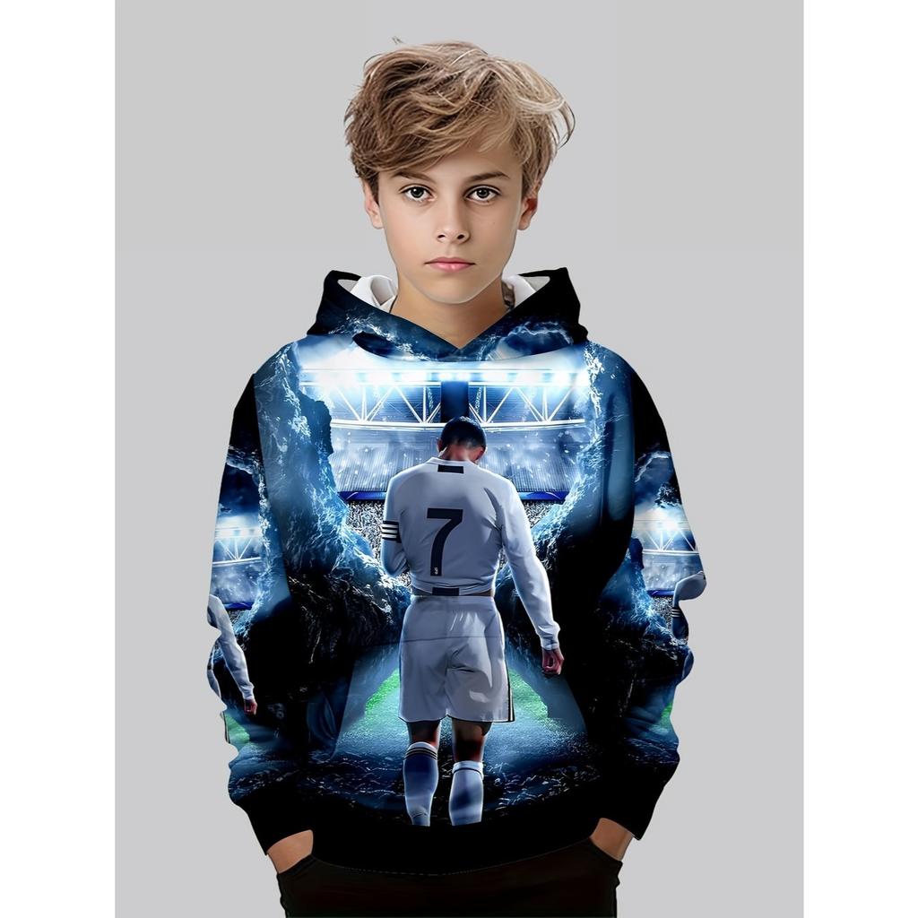 Fashion No.7 Fan Boys' Printed Hoodie 3D Football Player - Autumn/Winter Casual Long Sleeve Hoodie