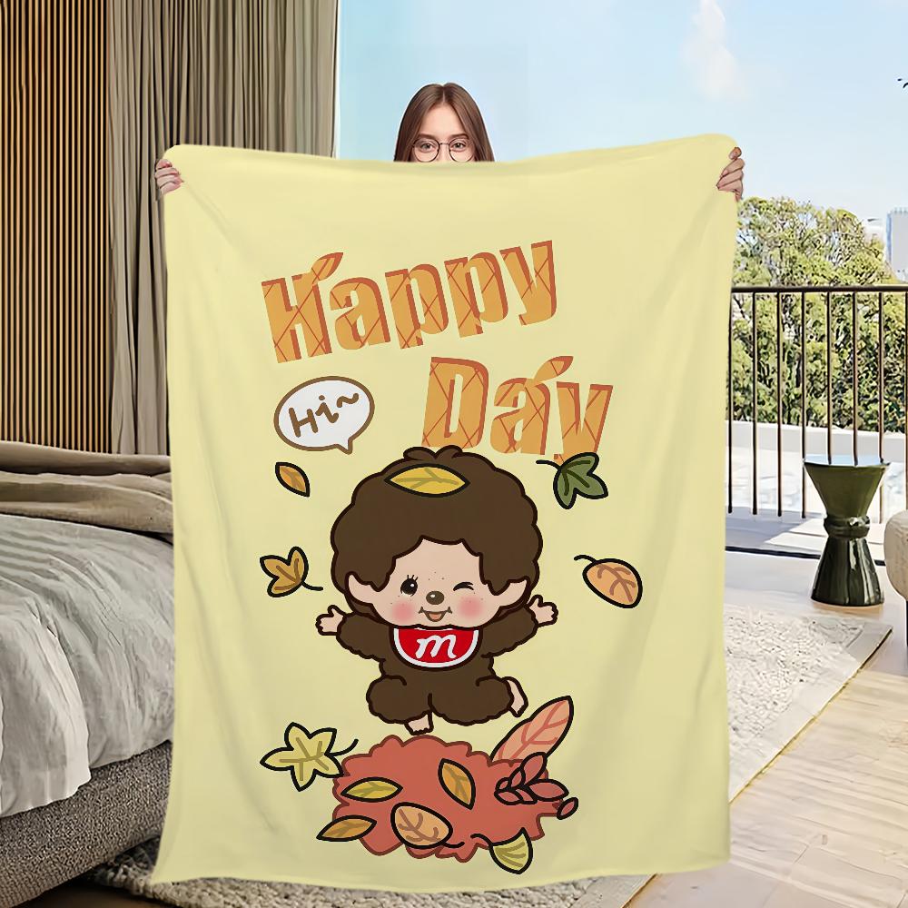 

fashion cartoon art couple cute M-Monchhichi Flannel warm comfort soft plush blanket for sofa living room bedroom travel gift 75x90cm