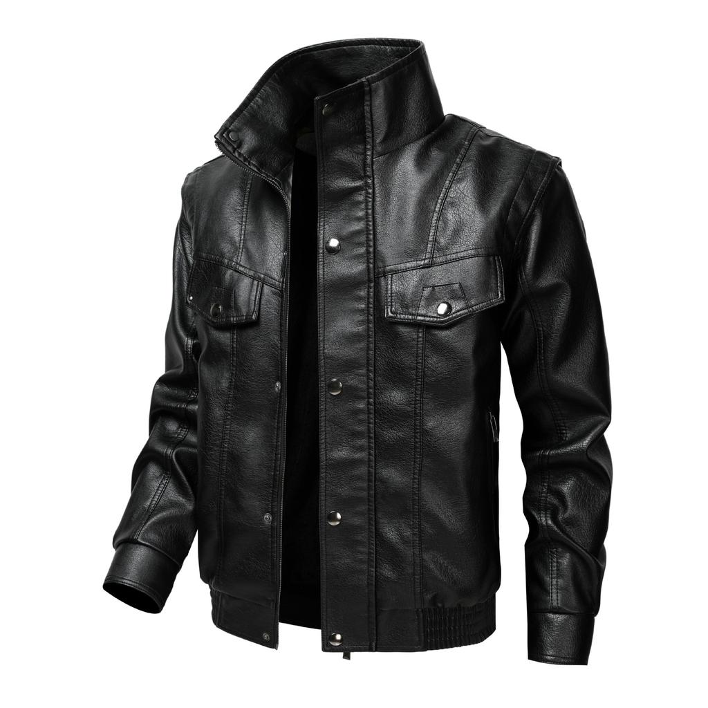 Boutique popular men's leather jacket locomotive wind lapel casual top short windproof and cold leather jacket men
