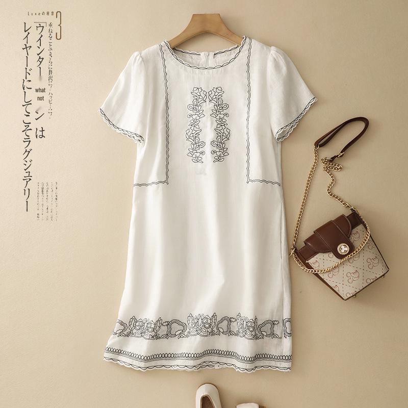 3815 French Elegant Dress - Summer Slimming Mid-Length A-Line Skirt with Embroidery M