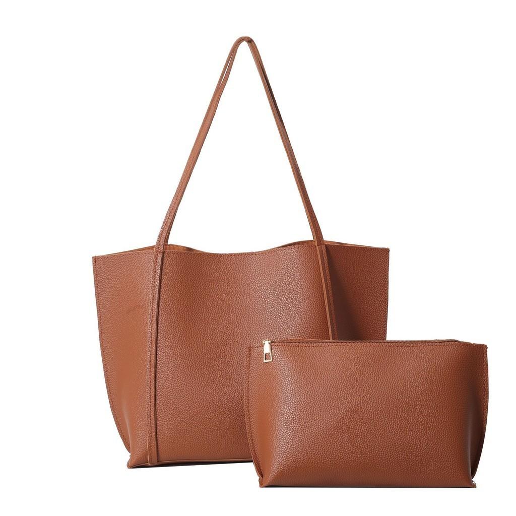 Stylish Retro Pu Tote Bag Set With Large Capacity Dual Color Design For Women