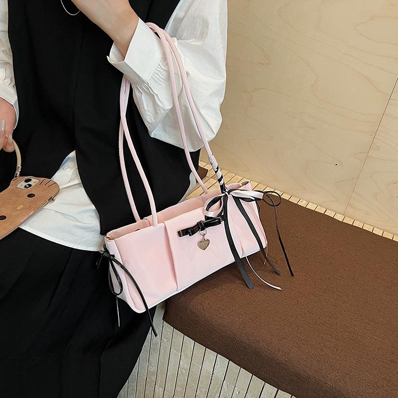 Sweet Girly Bow Handbag Women's 2025 New Simple Commuter Underarm Bag Versatile Shoulder Bag
