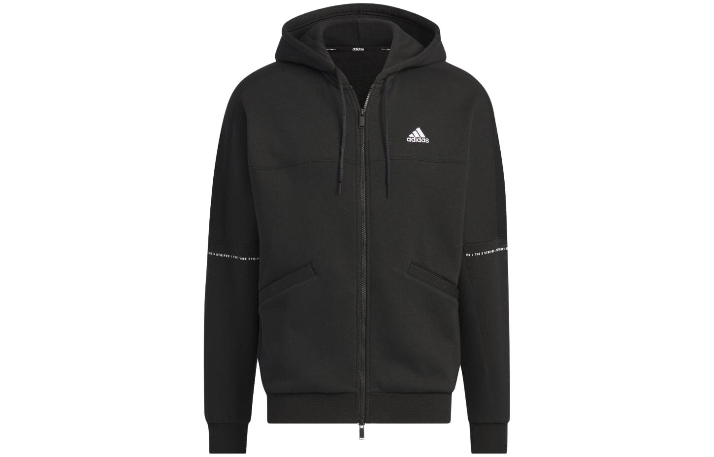 Adidas Sweatshirts Unisex Black Hooded Moderate Cardigan IK7357 S