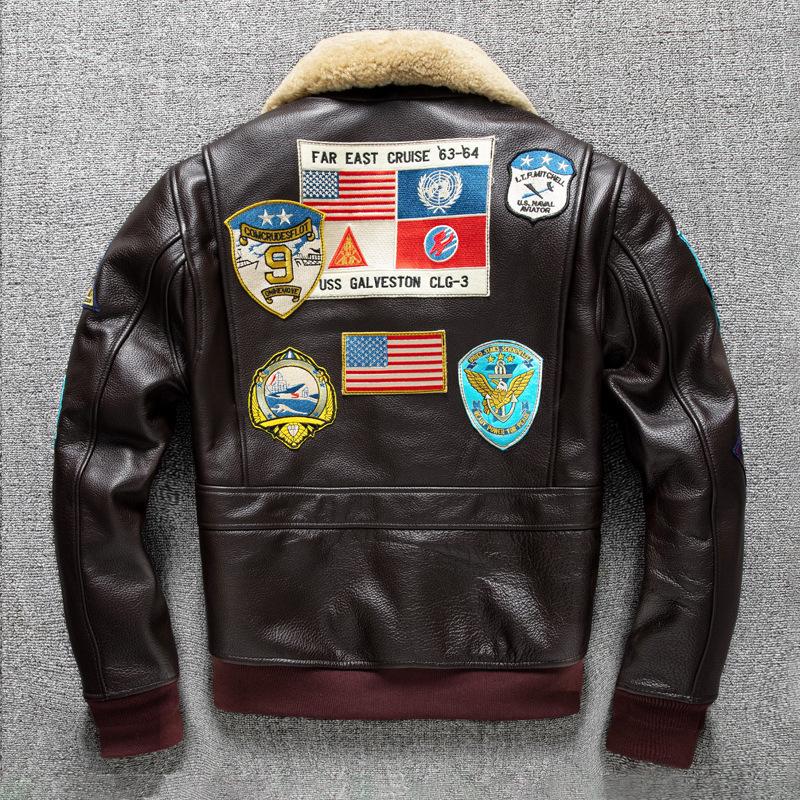 Autumn and Winter Flight Suit Jacket, Genuine Leather Jacket for Men's Head Layer Cowhide and Cotton Large-size Jacket