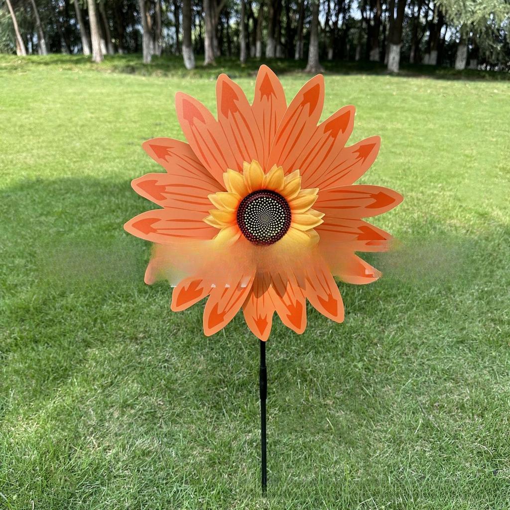 3-stöckiges Sonnenblumen-Windrad in leuchtendem Gelb und Blau für den Außenbereich