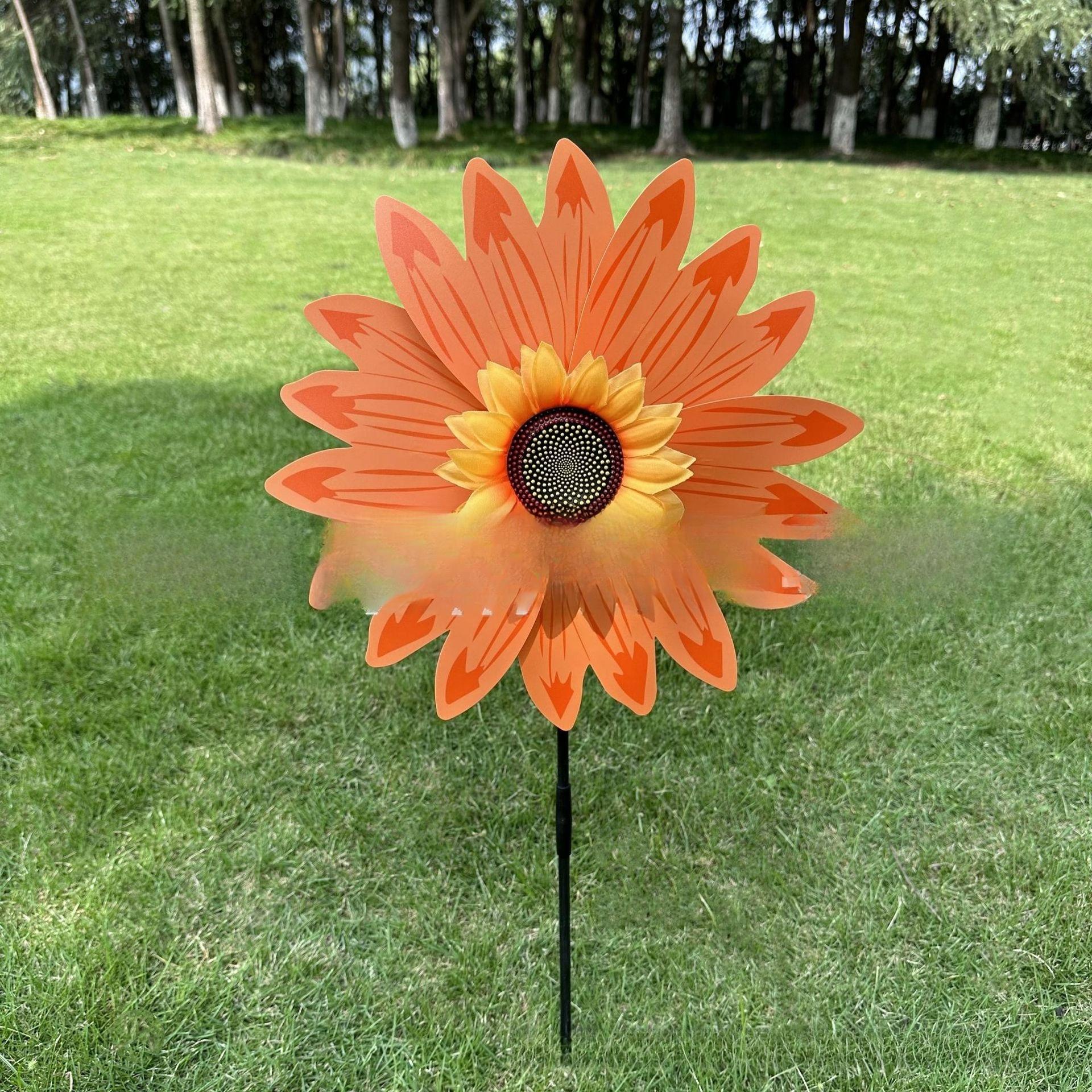 

3-Tier Sunflower Pinwheel Wind Spinner in Bright Yellow and Blue for Outdoor Display 30cm помаранчевий
