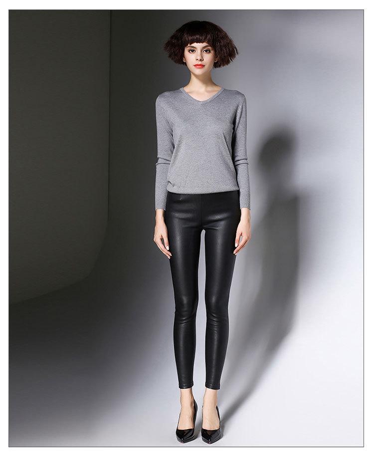 Women's High-Waist Slimming Lambskin Leather Pants: Sexy, Hip-Hugging, Casual, Long, and High Elasticity
