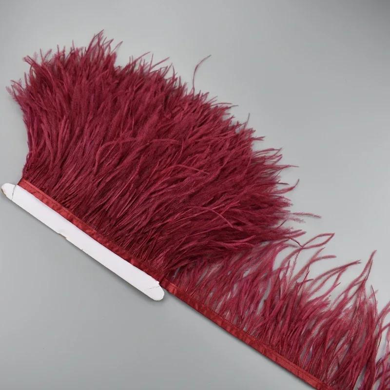 Feather1Meter Ostrich Feathers on Ribbon Tape 10-15CM Feather Tassel Fringe Trim Boa Sewing Trimmings Needlework Clothes DIY Decoration