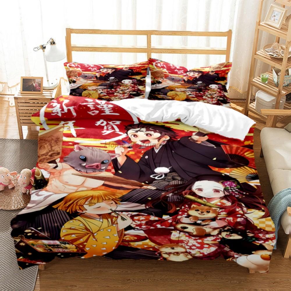 Anime Demon Slayer Sengetøysett Japansk Tegneserie Sengetøy 200x220 Tenåringsjenter Twin Single Queen King Full Dynetrekksett
