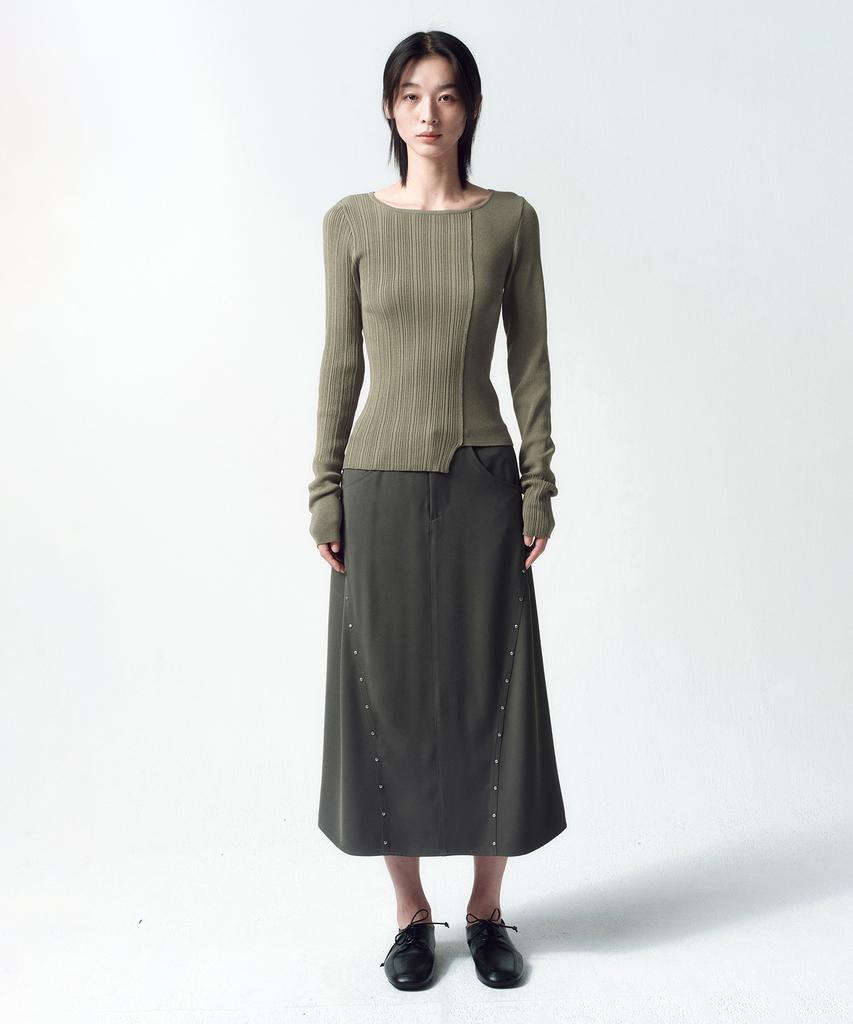 INSILENCE WOMEN Asymmetrical Mixed Knit Light Khaki