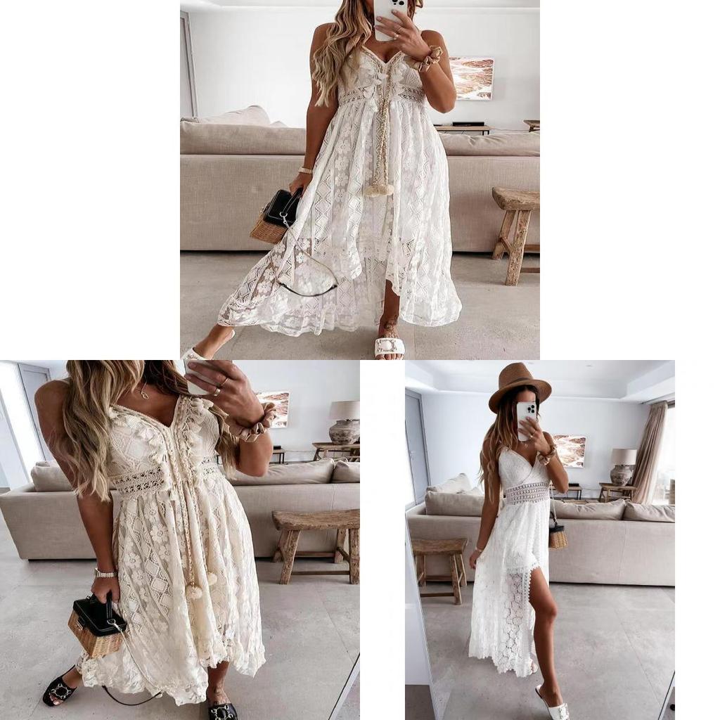 Elegant Satin Long Dress With V Neck For Summer Beach And Casual Wear