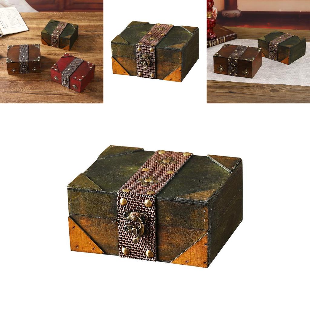 Wooden Vintage Jewelry Box With Lid For Home Storage And Dust Protection
