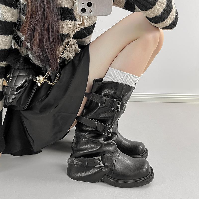 

Inner heightening medium boots children 2025 new British stacking boots grape mother same brown Maillard trouser boots 40