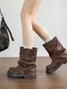 Thick-soled short boots, thin trouser boots, women's boots 2025 new versatile retro locomotive boots, thin boots, knight boots