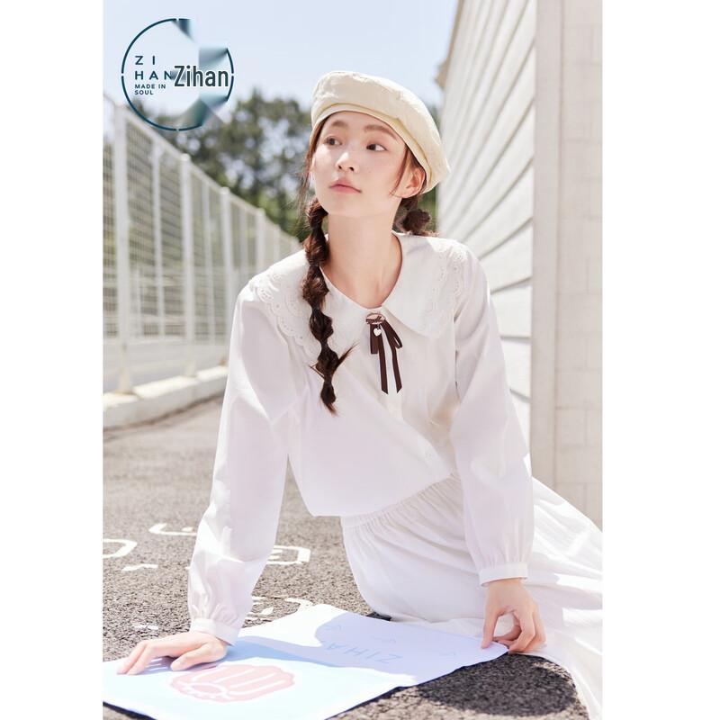 ZIHAN Women s Embroidered Peter Pan Collar Long Sleeve Blouse L