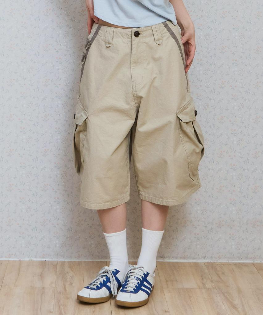 KIJIKO Ke614. Washed Bermuda Cargo Pants Beige Gray