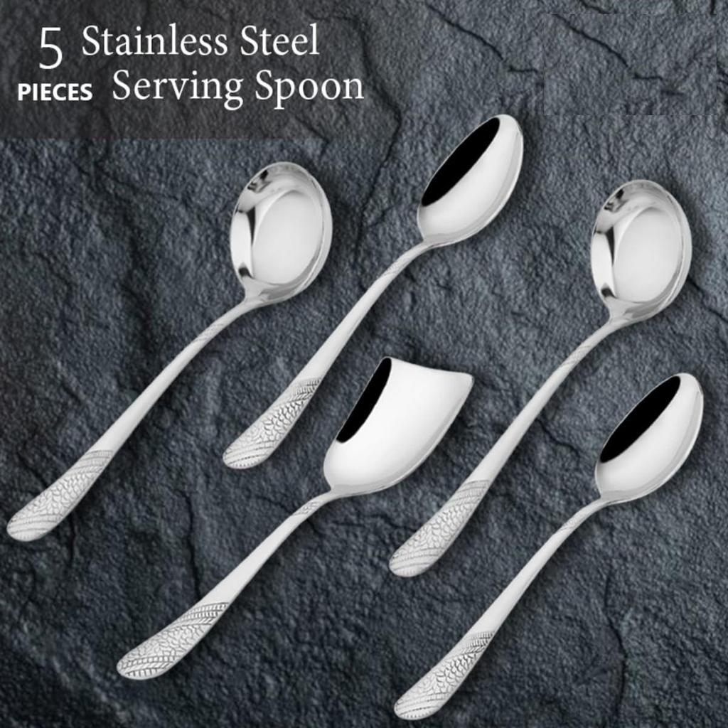 5 Delar Rostfritt Stål Serveringssked Set för Matbord/Kök, 1,8 mm Tung Mätare