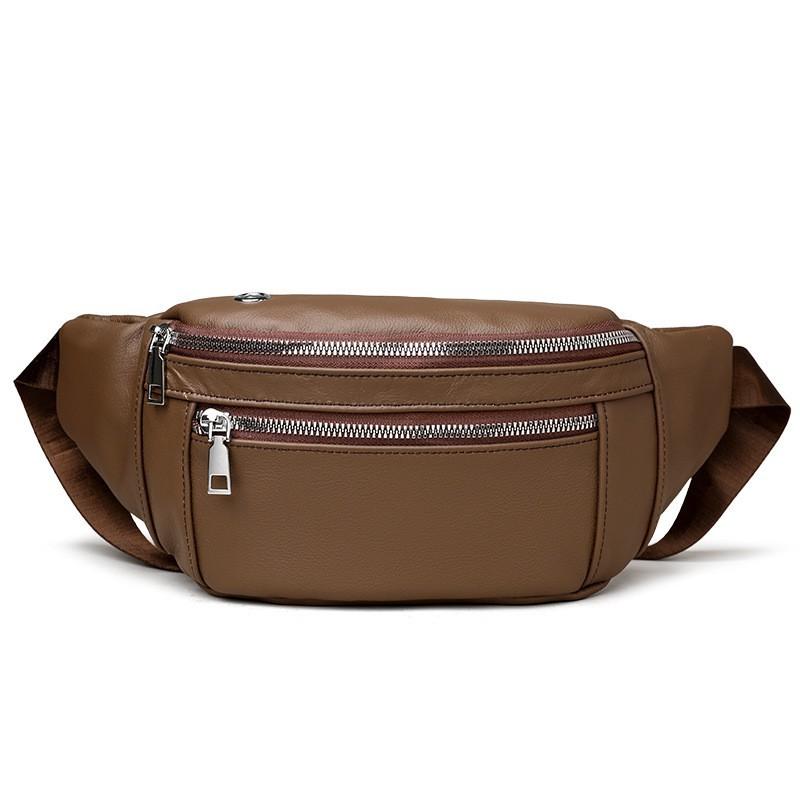 Men s Women s Top Layer Cowhide Chest Bag Multifunctional Shoulder Genuine Leather Crossbody Casual Sports Waist коричневый