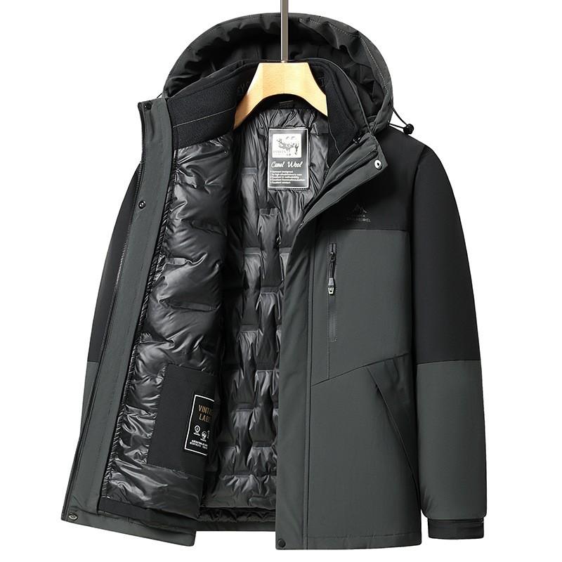 Mens Winter Down Jacket With Removable Hood Liner Light Casual Warm Coat