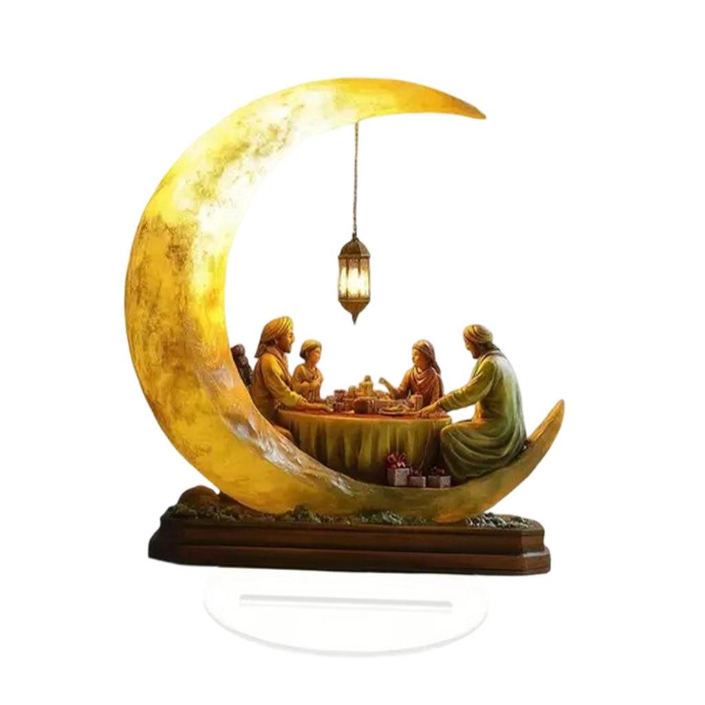 Eid Mubarak Moon Art Table Sign Acrylic Ramadan Decoration Modern Desktop Ornament for Bedroom Living Room Festival