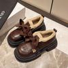 Bow cute velvet small leather shoes women's winter 2025 new British style versatile thick-soled Mary Jane cotton shoes