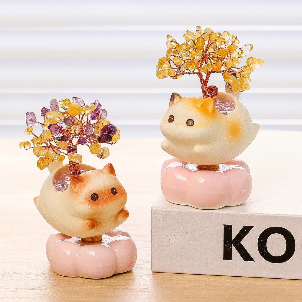 Crystal Tree With Cat Figurines Gift For Colleagues Office Decor Collectors Edition
