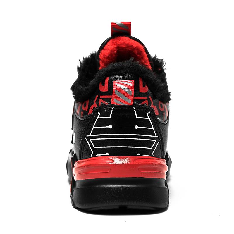 Fashion Children Winter Leather Cotton Shoes Boys Waterproof Warm Running Shoes Kids Outdoor Walking Casual Shoes Tennis Red Black
