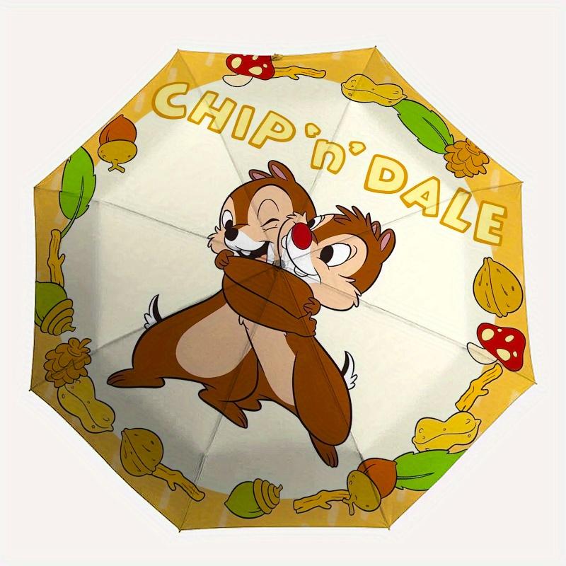 Disney Chip,Dale,Squirrels Manual Opening and Closing Umbrella - 8-Rib Reinforced Folding Design, Lightweight and Portable, Suitable for Dai