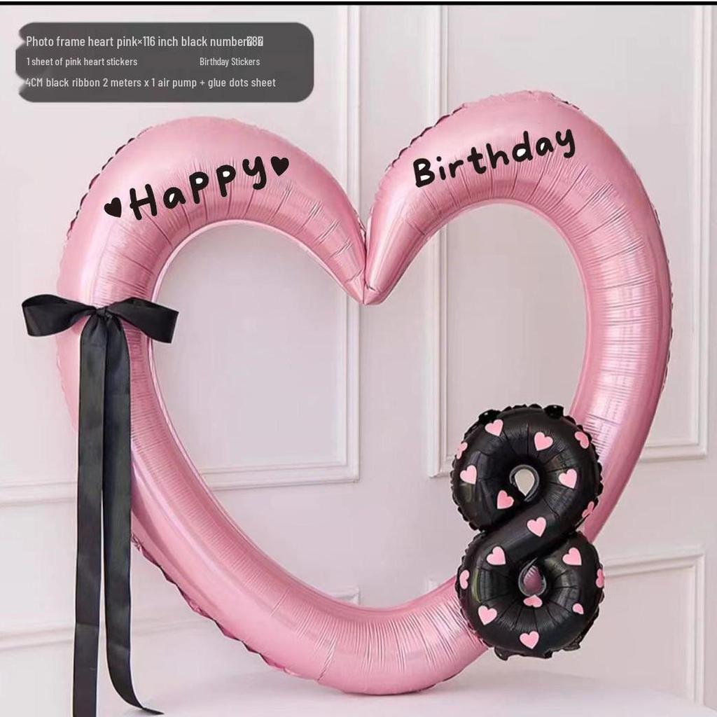 Pink Big Heart Photo Frame Balloon - Aluminum Film Birthday Decoration for Children's Party, First Birthday Photo Props