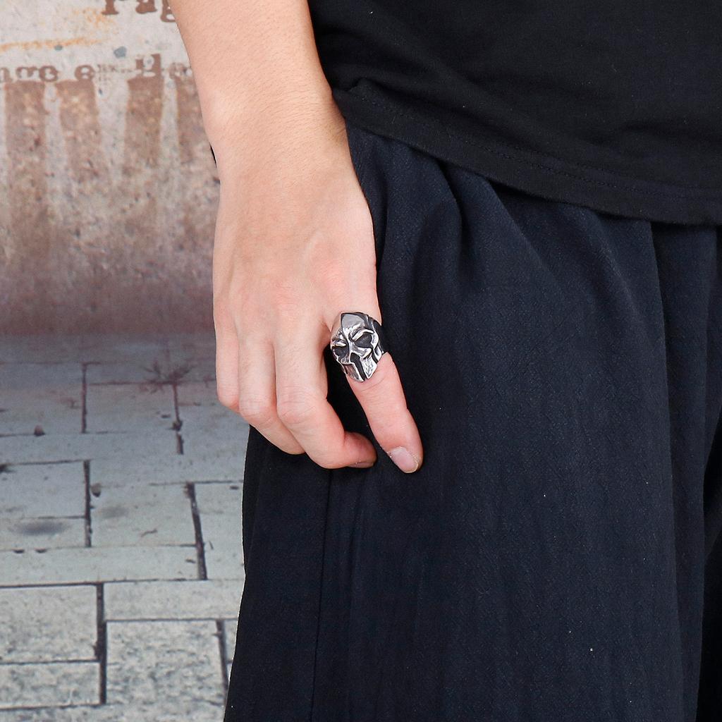 7-12# Vintage Stainless Steel Skull Silver Gold Color Ring Mens Skull Biker Rock Roll Gothic Punk Skull Mask Ring Jewelry Ring