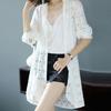 Summer Mid Length Ice Silk Long Sleeved Hollow Lace Shirt Cardigan Women's Sun Protection Clothes Air Conditioning Shirt Shawl Thin Style
