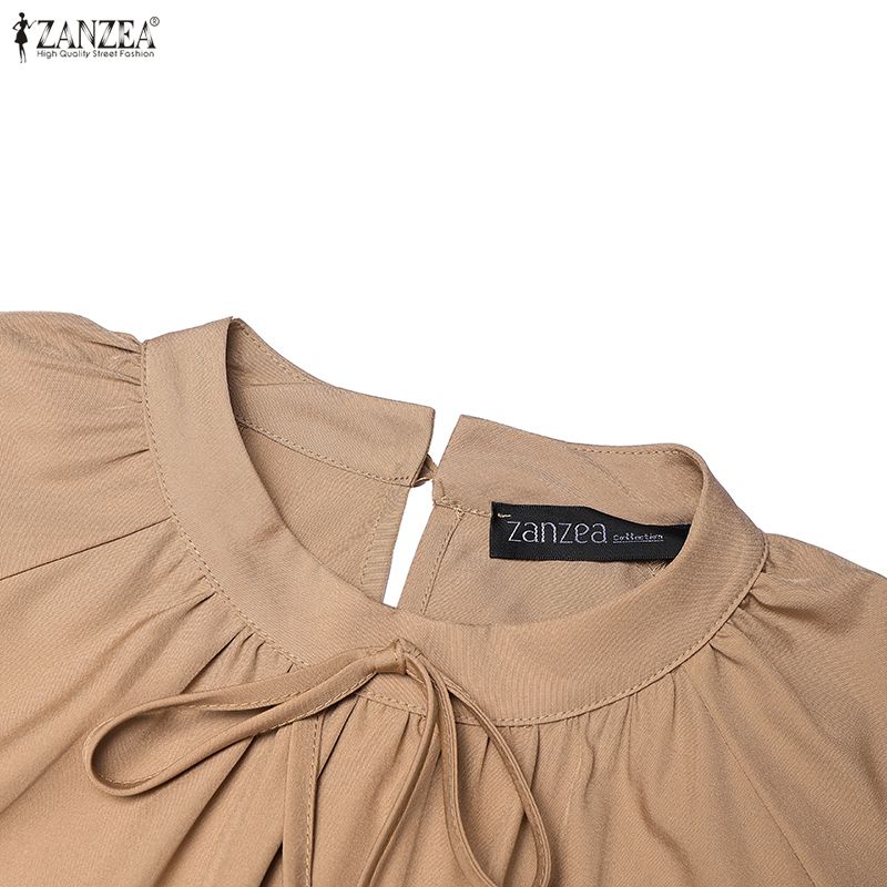 ZANZEA Women Casual Round Neck Solid Color Long Sleeve Loose Dress