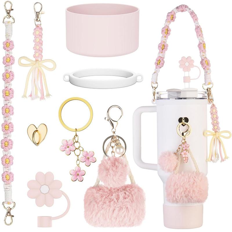 Set de accesorii pentru paharele Stanley, inclusiv capac din silicon pentru pai, gheată din silicon și curea pentru mânerul sticlei de apă
