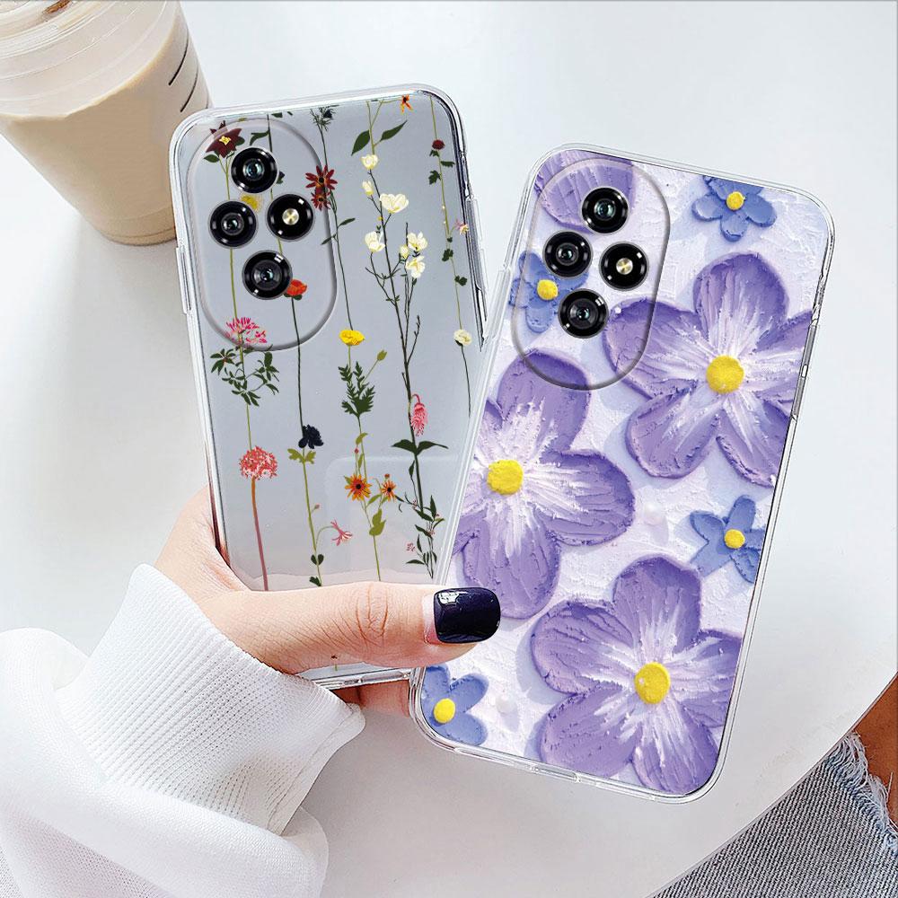 For Honor 200 Lite 200Pro 200 Smart Transparent Clear Cover Silicone Rose Flower Oil Painting Lavender Phone Case for Honor200