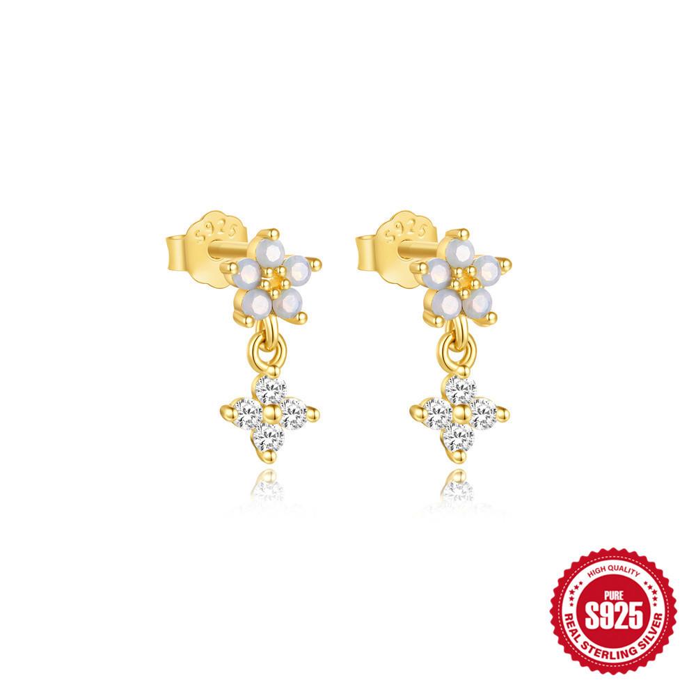 

S925 Sterling Silver Colored Water Drop Flower Opal Zircon Earrings Ice Flower Zirconium Macaron Color Earrings Pendant 925 Silver