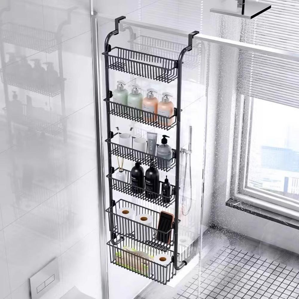 Rust-Proof Over Door Storage Rack 4 Layers Storage Basket Rear Door Hook Shelf  Wardrobe Storage