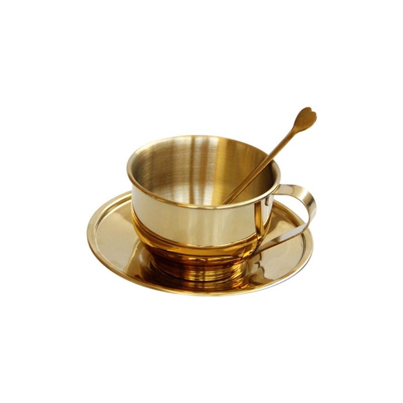 Paslanmaz Çelik Kahve Fincanları Seti Çift Katlı Isı Yalıtımlı Kahve Kupası Kaşık ve Fincan Tabağı ile Çay ve Kahve Severler için