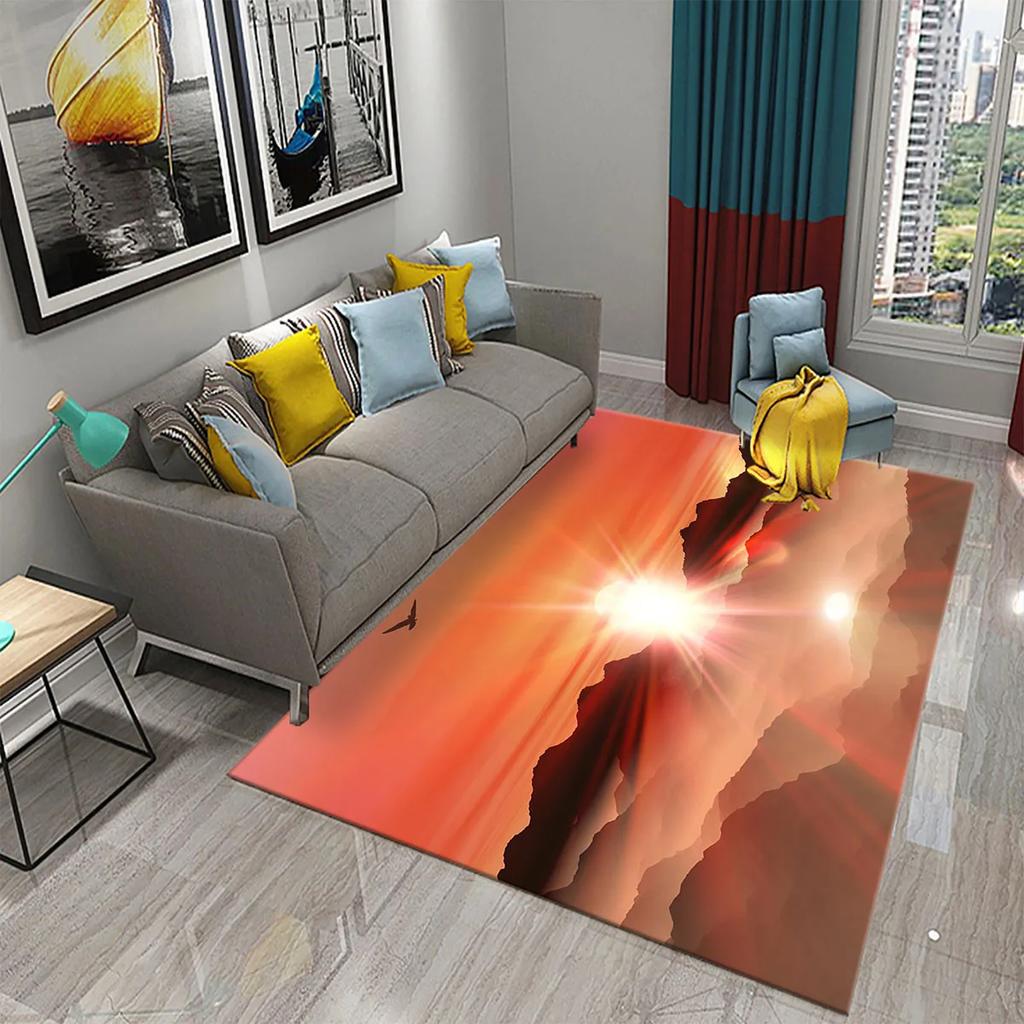 3D Colorful Cartoon Sunrise Carpet for Bathroom Entrance Non-Slip Mat Kitchen Living Room Kids Bedroom Decor Floor Carpet Rugs