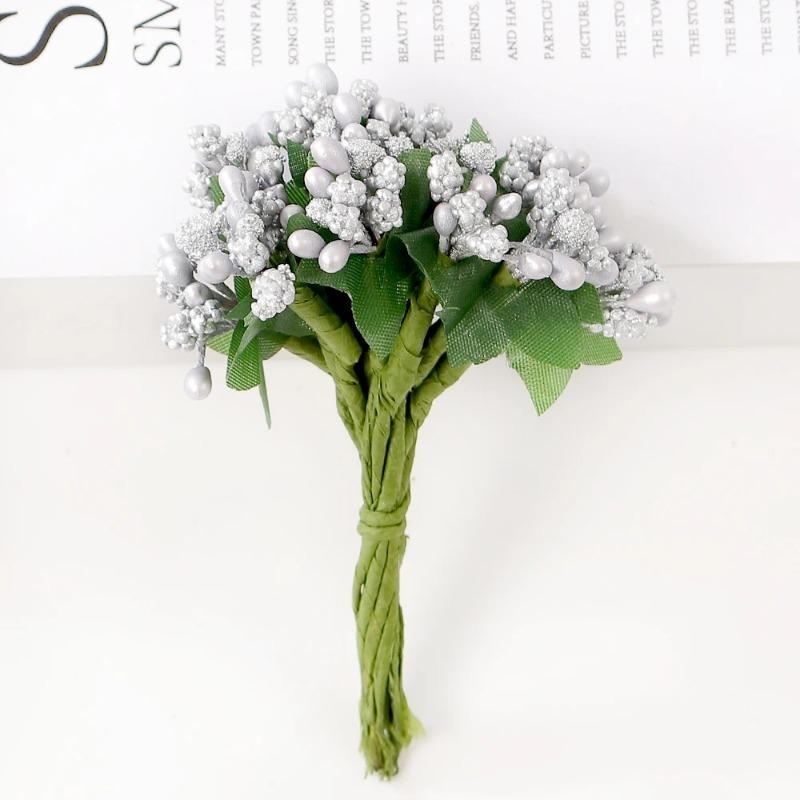 

72Pcs Cherry Artificial Flower Heads Home Room Decoration Christmas Bouquet New Year 2026 Party Craft Flower Wreath Gift Accesso 72Pcs срібний