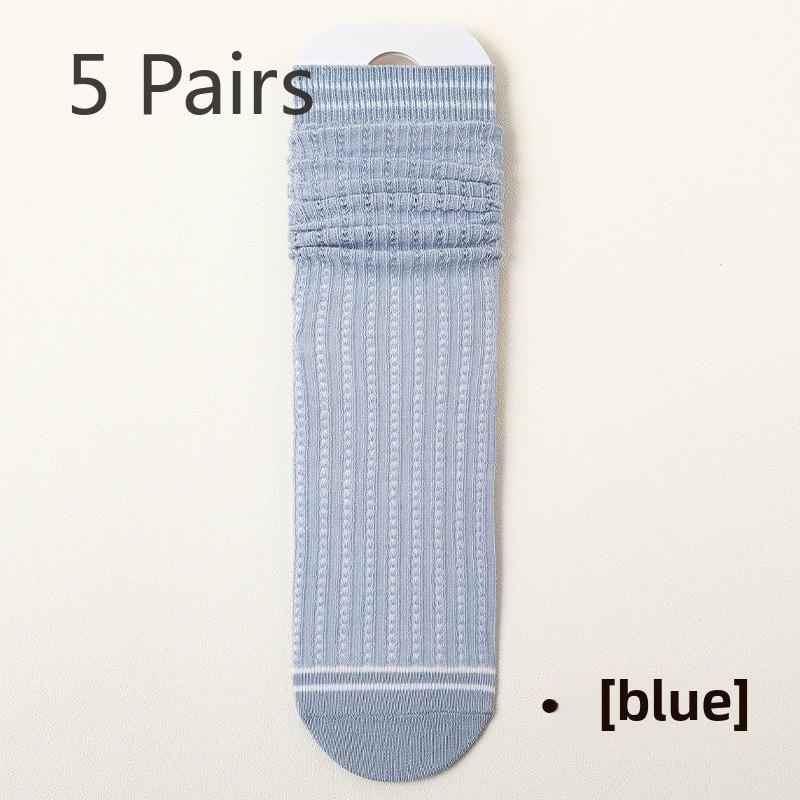 5 Pairs of Women's Spring and Fall Mesh Month College Style Cotton Midtube Stocking