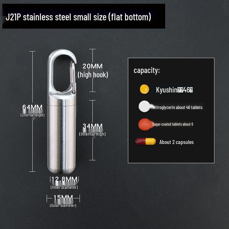 Compact Brass Pill Bottle: Waterproof, Dustproof, Moisture-Proof Storage Jar with Key Hook - Ideal for Travel or Everyday Use.