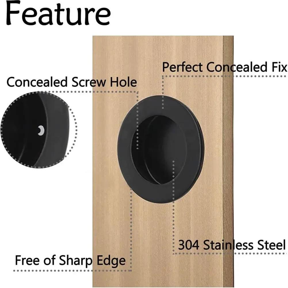 6 PCS Retro Cabinet Door Handles Stainless Steel Ressed Invisible Handle Cabinet Pulls Door Disk Room Round Ring Handle Pull