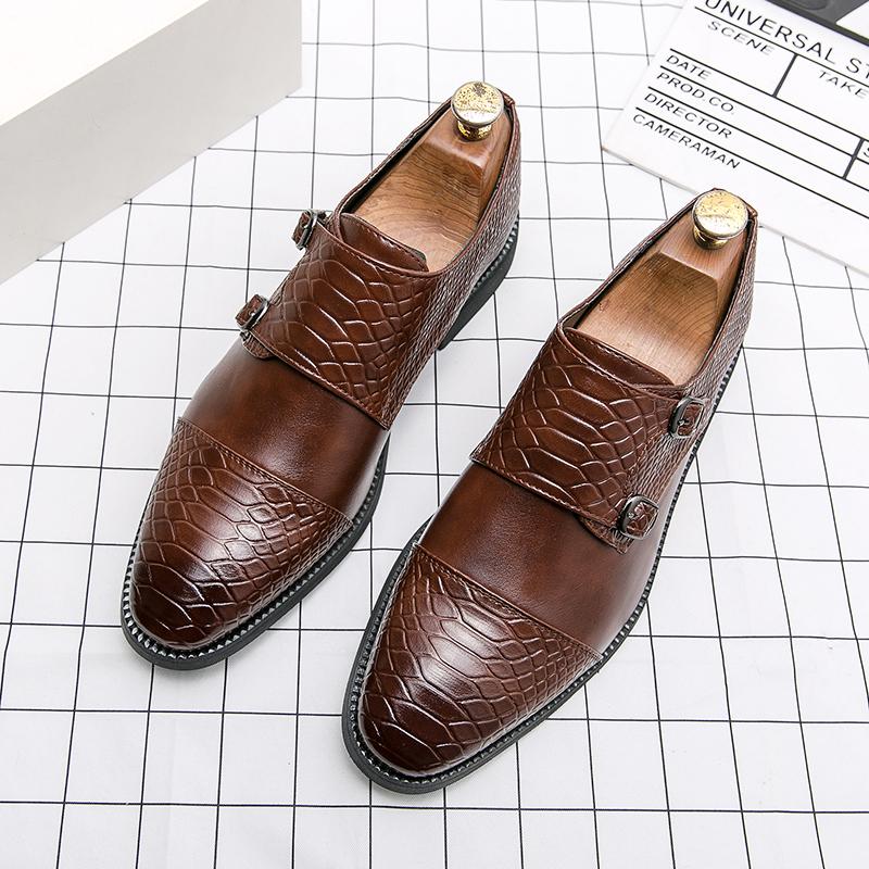 British Trend Gentleman Monk Strap Loafers Pointed Toe Patent Leather Shoes Men Wedding Dress Formal Footwear Zapatos Hombre