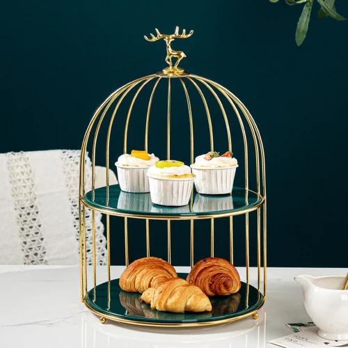 Wrought Iron Ceramic Cake Stand Multi-layer Fruit Plate Snacks Tray Dessert Plate Cake Pan Elk Display Stand Decorative Plates
