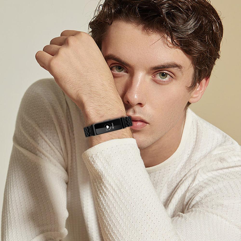 For Fitbit Inspire HR/Inspire Watch Band Slim Five-Bead Stainless Steel Black Strap