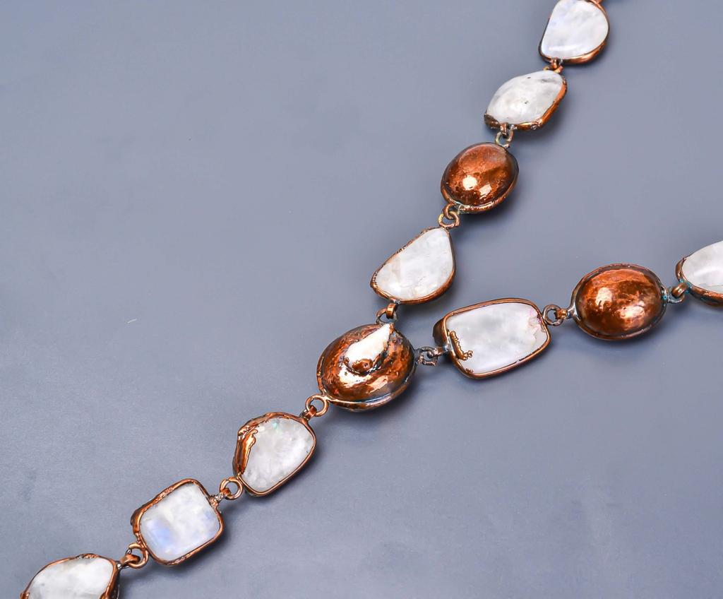 Crown Chakra Rainbow Moonstone Gemstone Copper Chain Engagement Necklace Jewelry V-18