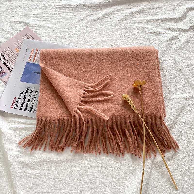

Cashmere scarf women s winter 2025 new solid color wool scarf cold-proof and warm fringed large shawl 70*180cm рожевий