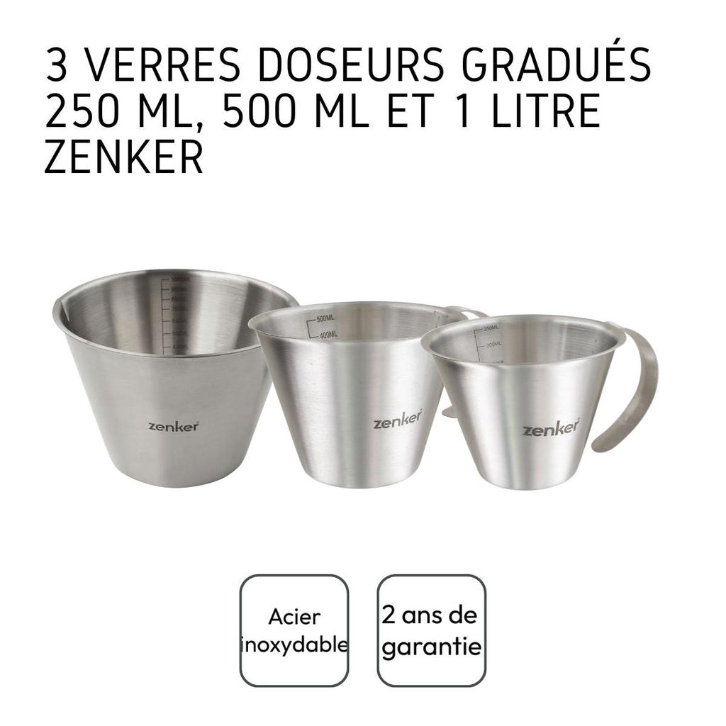 Set of 3 Graduated Measuring Cups In Stainless Steel 250 Ml, 500 Ml and 1 Liter Zenker Ref. 9983250