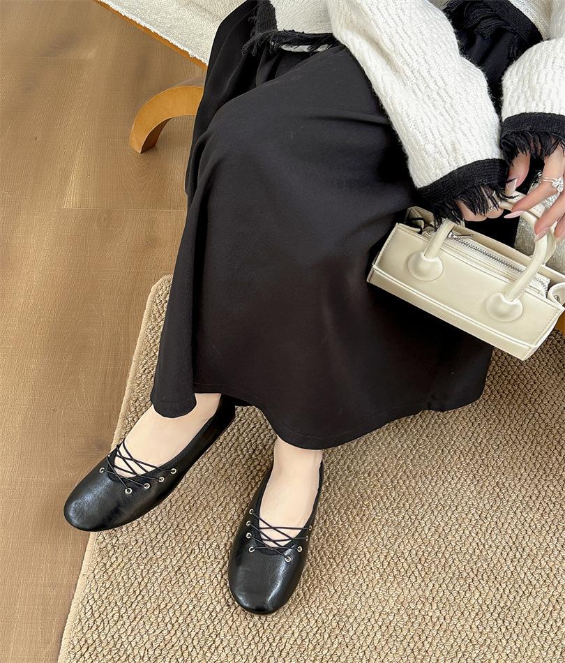 French cross-strap ballet shoes women's 2025 new satin square head Mary Jane height-increasing summer shoes