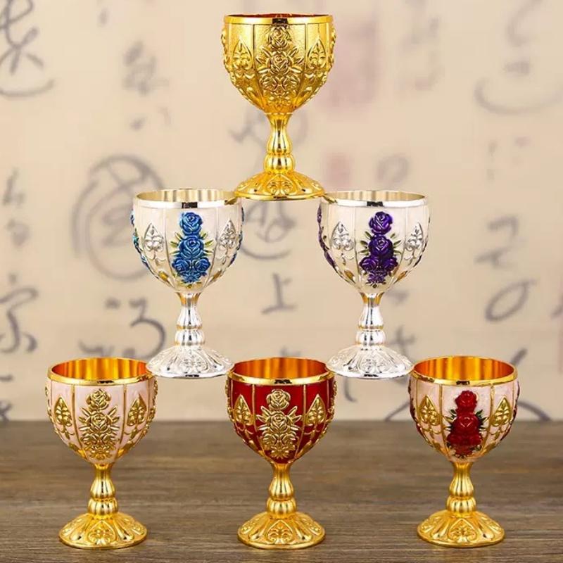 Wine Glass, Carved Mini Spirit Vodka Cup, Vintage Alloy Portable White Wine Goblet, Creative Wedding Party Decoration, 30ml,1pcs